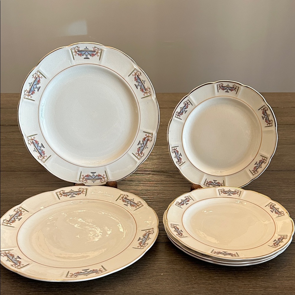 1920’s Sebring porcelain 22k hand painted dinner / bread plate lot 6 pieces Urn